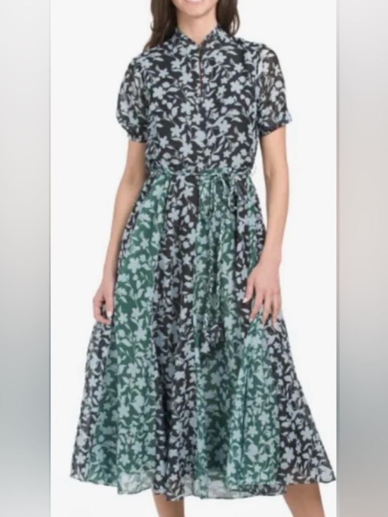 Elie Tahari Black And Green Floral Maxi Dress